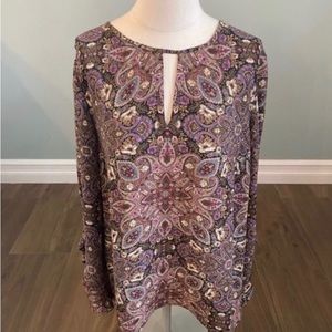 JJILL woven top with sleeve detail - boho inspired - size M